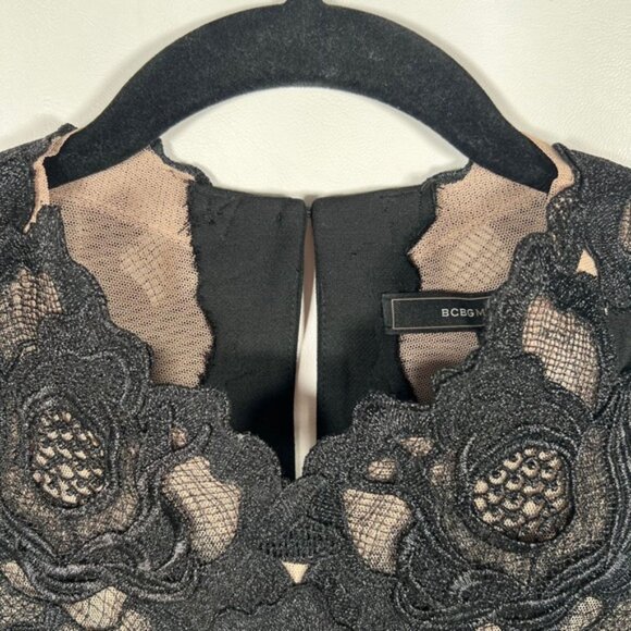 NWT BCBGMAXAZRIA VALENTINE Lace Aplique Sleeveless Black Mini Dress IZD6Y967 XXS - Picture 13 of 16